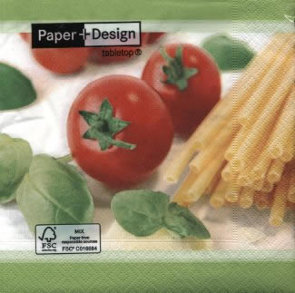 20 Servietten - 33 x 33 cm Pasta dish,  Pflanzen - Küchenkräuter,  Gemüse - Tomaten,  Essen - Pasta,  Everyday,  lunchservietten,  Basilikum