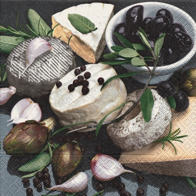 20 Servietten - 33 x 33 cm Le fromage,  Früchte - Oliven,  Essen - Käse,  Everyday,  lunchservietten