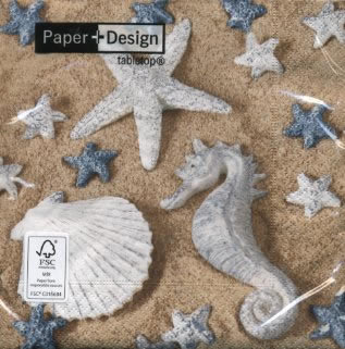 20 Servietten - 33 x 33 cm Beach decoration,  Tiere -  Sonstige,  Regionen - Strand / Meer - Muscheln,  Sommer,  lunchservietten,  Seesterne,  Seepferdchen