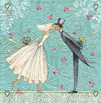 16 Servietten - 33 x 33 cm Moments Bride and groom - geprägt,  Ereignisse - Hochzeit,  Blumen - Rosen,  Everyday,  lunchservietten