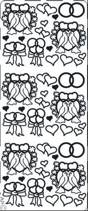 1 Stickers - 10 x 23 cm  - silber, Art - Stickers normal,  Motiv - Tiere,  Ereignisse - Hochzeit,  Farbe - silber,  Herzen,  Tauben,  Ringe,  Schleifen