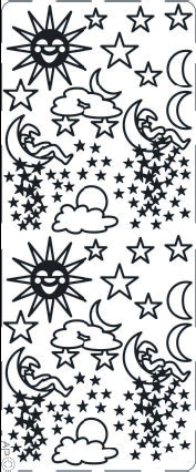 1 Stickers - 10 x 23 cm Nachtmotive - gold, Art - Stickers normal,  Farbe - gold,  Sonne,  Mond,  Sterne,  Wolken