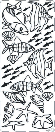 1 Stickers - 10 x 23 cm  - gold, Art - Stickers normal,  Farbe - gold,  Muscheln,  Fische,  Seesterne