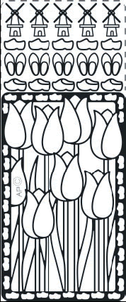 1 Stickers - 10 x 23 cm  - silber, Art - Stickers normal,  Motiv - Blumen,  Farbe - silber,  Jahreszeit - Frühjahr,  Holland,  Tulpen,  Holzschuhe