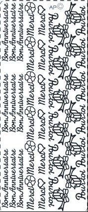 1 Stickers - 10 x 23 cm Merci pourtoi - silber, Art - Stickers normal,  Farbe - silber,  Blumen,  Geschenk,  Herzen