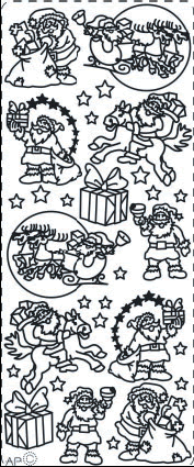 1 Stickers - 10 x 23 cm  - silber, Art - Stickers normal,  Motiv - Weihnachtsmänner,  Farbe - silber,  Jahreszeit - Weihnachten,  Schlitten,  Geschenke