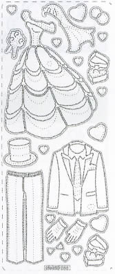 1 Stickers zum sticken - 10 x 23 cm  - silber - transparent,  Art - Stickers zum sticken,  Ereignisse - Hochzeit,  Jahreszeit - Everyday,  Silber-Transparent,  Brautmode,  Brautkleid,  Anzug,  Herzen,  Ringe,  Hut,  Handschuhe