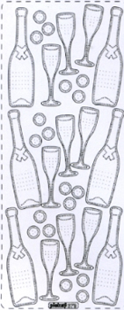 1 Stickers zum sticken - 10 x 23 cm  - silber - transparent,  Farbe - sonstige,  Art - Stickers zum sticken,  Jahreszeit - Everyday,  Silber-Transparent,  Sektflasche mit Glas