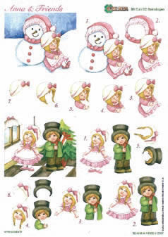 3D Bogen gestanzt  - Format A4,  Weihnachten - Geschenke,  Winter - Schneemänner,  Pickup,  Winter,  Mädchen schlafend beim Schneemann,  Junge und Mädchen am Weihnachtsbaum mit Geschenk