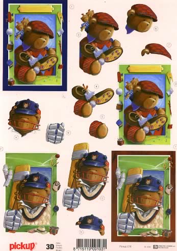 3D Bogen  - Format A4, Sport,  Sport -  Sonstiger,  Tiere - Bären,  Pickup,  3D Bogen,  Sport,  Hobba,  Helm,  Ball,  Schläger,  Bär im Trikot,  im Rahmen