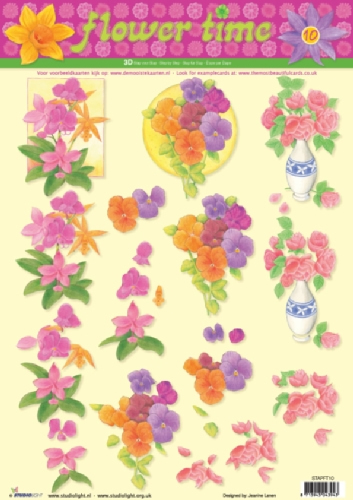 3D Bogen Flower Time - Format A4, Blumen - Rosen,  Blumen - Stiefmütterchen,  Frühjahr,  3D Bogen