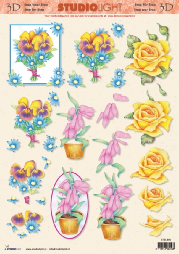 3D Bogen Flowers - Format A4, Blumen - Stiefmütterchen,  Blumen - Rosen,  3D Bogen