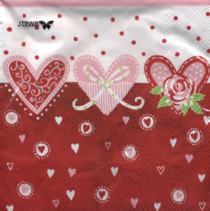 20 Servietten - 33 x 33 cm Ines,  Blumen - Rosen,  Ereignisse - Liebe,  Everyday,  lunchservietten,  Herzen