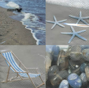 20 Servietten - 33 x 33 cm Aqui,  Regionen - Strand / Meer,  Sommer,  lunchservietten,  Seesterne,  STeine,  Liegestuhl
