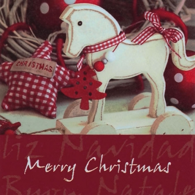20 napkins - 33 x 33 cm Wooden Horse,  Christmas - tree-jewelry,  Animals - horses,  Other - writings,  Christmas,  lunchnapkins