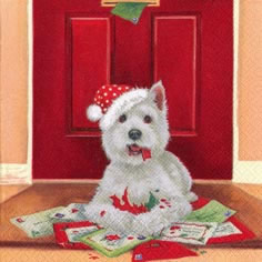 20 Servietten - 33 x 33 cm Working on Seasonal Greetings,  Tiere - Hunde,  Weihnachten,  lunchservietten