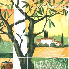 20 Servietten - 33 x 33 cm Tuscan View,  Regionen - Mediteran,  Früchte - Oliven,  Sommer,  lunchservietten