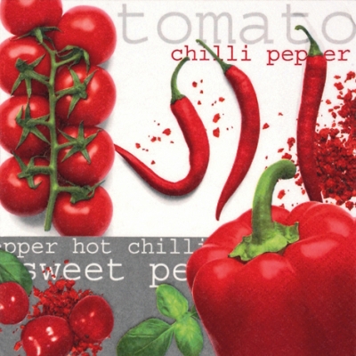 20 Servietten - 33 x 33 cm Tomato & Chilli & Pepper,  Gemüse - Chili,  Regionen - Länder - Italien,  Gemüse - Tomaten,  Sommer,  lunchservietten,  Basilikum