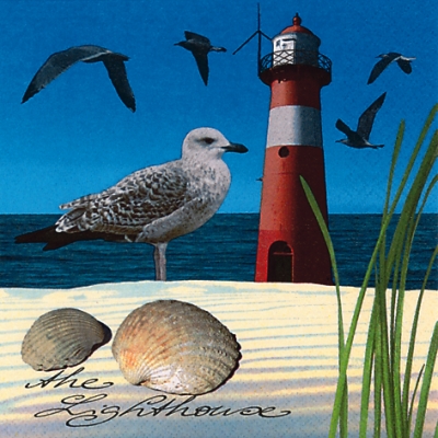 20 Servietten - 33 x 33 cm The Lighthouse,  Tiere - Vögel,  Regionen - Strand / Meer - Muscheln,  Regionen - Strand / Meer - Leuchttürme,  Sommer,  lunchservietten,  Möwen