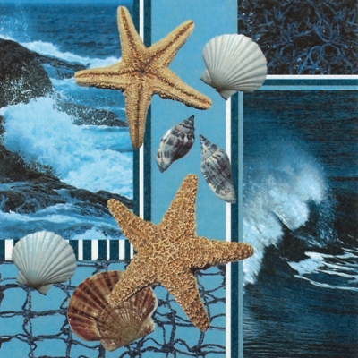 20 Servietten - 33 x 33 cm Costa Marina,  Tiere -  Sonstige,  Regionen - Strand / Meer,  Regionen - Strand / Meer - Muscheln,  Sommer,  lunchservietten,  Seesterne