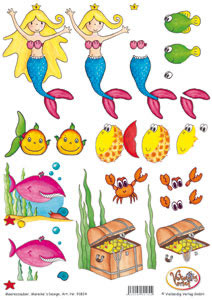 3D Bogen 3D-Meereszauber,  Sonstiges - Comic / Ulk,  Tiere - Fische,  3D Bogen,  Meerjungfrau,  Krabben,  Schatztruhe