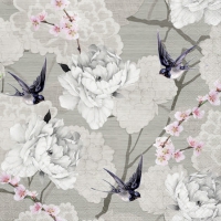 Napkins 25x25 cm - Oriental Flowers Grey 