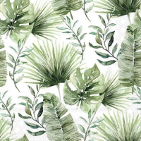 餐巾25x25厘米 - Jungle leaves white 