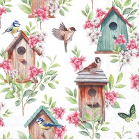 Napkins 25x25 cm - Wooden birdhouses