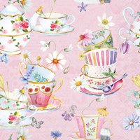 Napkins 25x25 cm - Tea cups pink