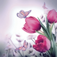 Napkins 33x33 cm - Butterfly & Tulips 