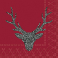 Serviettes 33x33 cm - Stag Head Red 