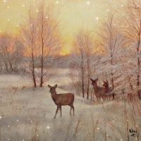 Serviettes 33x33 cm - Deer At Sunset 