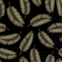 Napkins 33x33 cm - Palm Leaves Gold/Black 