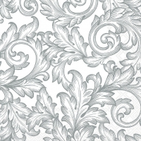 Serviettes 33x33 cm - Baroque Silver/White 