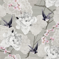 Serviettes 33x33 cm - Oriental Flowers Grey 