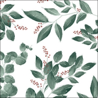 餐巾33x33厘米 - Leaves and berries white 