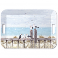 Tablett - Tray melamine 33x47 cm Seagulls on the dock