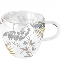 Puchar Porcelany - Double Walled Glass Cup Luxury Leaves Black