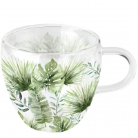 Double wall glass - Double-walled glass Jungle leaves white