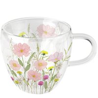 Double wall glass - Pastel flowers pink