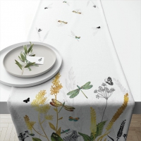 Tablerunners Cotone - Table runner 40x150 cm Ornamental flowers white