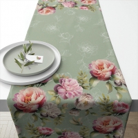 Tablerunners Cotton - Table runner 40x150 cm Peonies composition green