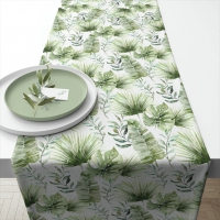 Tablerunners Cotton - Table runner 40x150 cm Jungle leaves white
