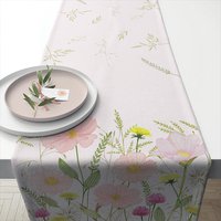 Table runner -  Pastel flowers pink