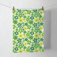 厨房巾 - Flower power green