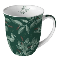 Taza de porcelana -  Leaves and berries green