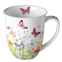 Porcelain mug 0.4 L -  Butterflies in field white