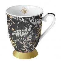 Porcelain Cup -  Luxury Leaves Black