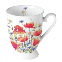 Porcelain Cup -  Poppies and cornflowers