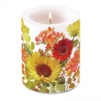 bougie décorative - Candle big Sunny flowers cream